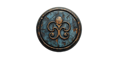 Ancient circular stone medallion with engraved pattern isolated on transparent background png