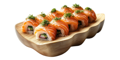 Sushi rolos com salmão e legumes isolado em transparente fundo png