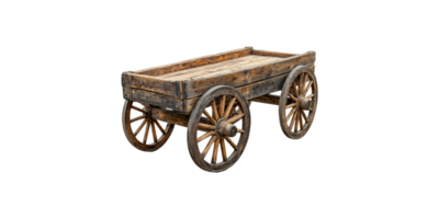 Vintage wooden wagon with four wheels isolated on transparent background png
