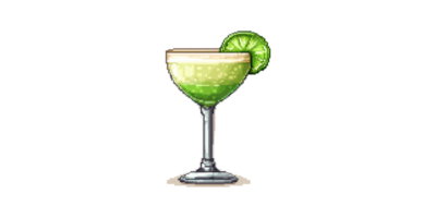 Pixel art margarita cocktail with lime garnish isolated on transparent background png