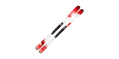 Red and white skis with black bindings isolated on transparent background png