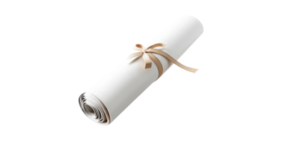 Rolled white paper scroll with ribbon isolated on transparent background png