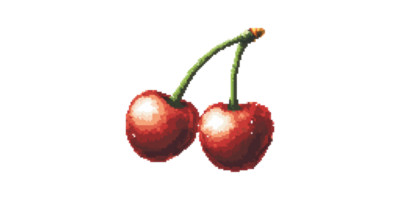 Pixel art style two cherries icon isolated on transparent background png