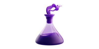 Purple potion flask with bubbling liquid isolated on transparent background png