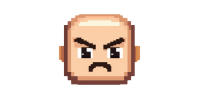 Pixel art angry bald character face isolated on transparent background png