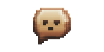 Pixelated speech bubble with surprised expression isolated on transparent background png