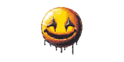 Grinning pixel art smiley face with drips isolated on transparent background png