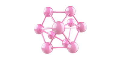Pink molecular structure 3d model isolated on transparent background png