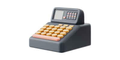 Retro cash register with buttons and display isolated on transparent background png