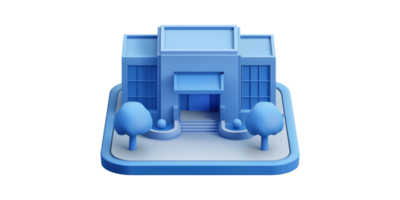 Blue 3d building model with trees isolated on transparent background png