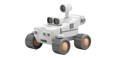Futuristic toy rover robot with camera on top isolated on transparent background png