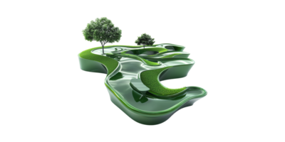 Abstract green landscape with trees and path isolated on transparent background png