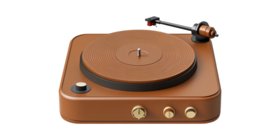 Brown retro turntable with control knobs isolated on transparent background png