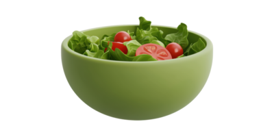 Green bowl with fresh lettuce and tomato salad isolated on transparent background png