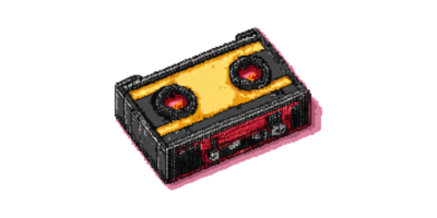 Retro pixel art cassette tape isolated on transparent background png