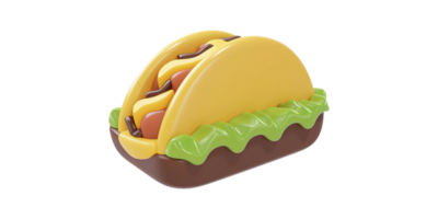 Taco-shaped toy figure with lettuce and sausage isolated on transparent background png
