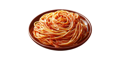 Plate of spaghetti with tomato sauce and cheese isolated on transparent background png