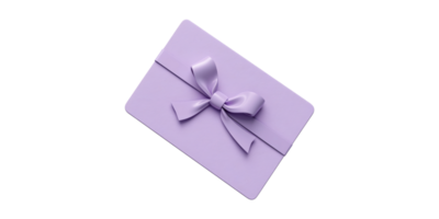 Purple gift card with bow isolated on transparent background png