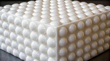 Close-up of white smooth texture polystyrene foam material studio setting product photography minimalist environment photo