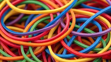 Close-up view of a tangled mass of colorful rubber material creative studio high-resolution photography artistic environment photo