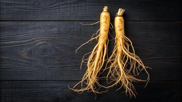 Ginseng root harvesting seed process farm location botanical photography rustic setting high angle close-up view photo