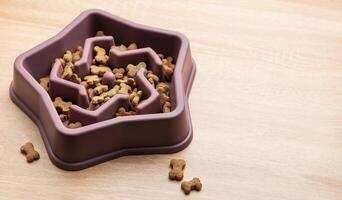 Slow feeder dog bowl in star shape preventing gulping and improving digestion photo