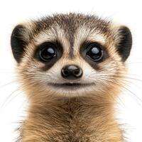 A curious meerkat gazes at the viewer with its large, bright eyes and a charming expression photo