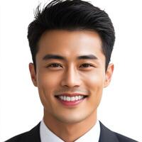 Man with bright smile wearing a formal suit poses confidently, showcasing a professional look photo