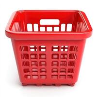 Simple red laundry basket with a grid pattern, ideal for organizing clothes at home or in communal spaces photo