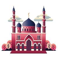 A red big mosque with some clouds in the sky isolated on white background vector
