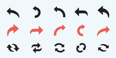 Black arrows set. Curved arrows. Arrow sign. Curved arrow pointing right. Black and red arrow. vector