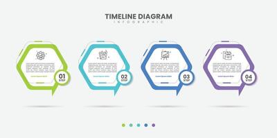 Infographic design hexagon template with 4 steps, options. can be used for workflow diagram, info chart, web design. vector