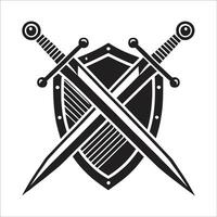 Shield and Swords Minimalist And Flat Symbol Icon Design On White Background vector