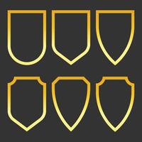 Set of golden shield frames. Outline guard set collection. Set of line style crest symbols and icons. vector