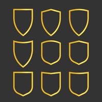 Set of golden shield frames. Outline guard set collection. Set of line style crest frame icons. vector