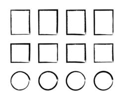 Grunge square and rectangle frames. Ink empty black boxes set. Rectangle borders collections. Rubber square stamp imprint. vector