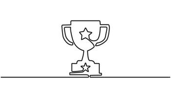 Winner Cup Continuous Line Icon, Winner trophy continuous one line icon drawing trophy cup vector
