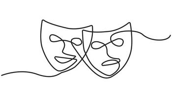 Greek mask continuous one line drawing art vector