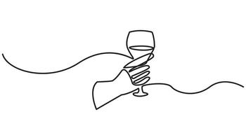 wine glass continuous one line drawing with hands holding vector