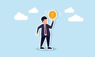 A businessman spinning a dollar coin, illustration of brainstorming to optimize business financial management vector