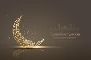 islamic greetings ramadan kareem template design with crescent moon and dark background vector