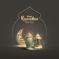 islamic greetings ramadan template design with beautiful lanterns and crescent vector