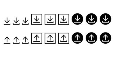 Download and upload icon arrow buttons set. Download and upload symbol. Files download and upload icons symbol in line and flat style on white background. vector