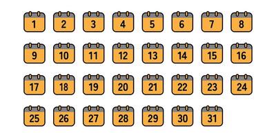 Calendar icon date flat icons from 1 to 31. Deadline day. calendar icons set collection design. vector