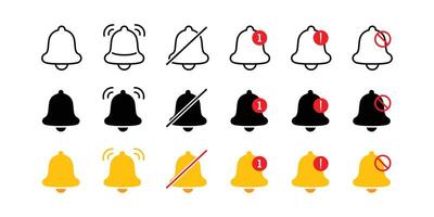 Notification bell icon set. Incoming inbox message. New message icons collection. Ringing bell and notification for clock and smartphone, alarm alert. vector