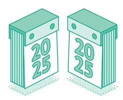 Isometric calendar icon. 2025. Isolated object. Tear off calendar. Outline style. vector