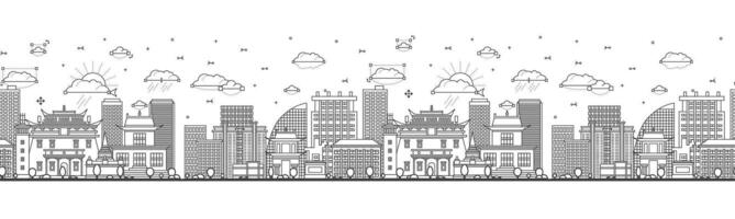 Seamless pattern with Outline Ulaanbaatar Mongolia City Skyline with Modern and Historic Buildings Isolated on White. Ulaanbaatar Cityscape with Landmarks. vector