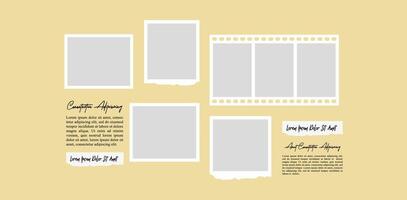 Design Pictures or photos frame collage. comics page grid layout abstract photo frames and digital photo wall template vector