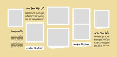 Board Pictures or photos frame collage, page grid layout abstract photo frames and digital photo wall template vector