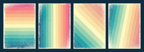 Collection of Grunge textured abstract rainbow color themed layered background design vector